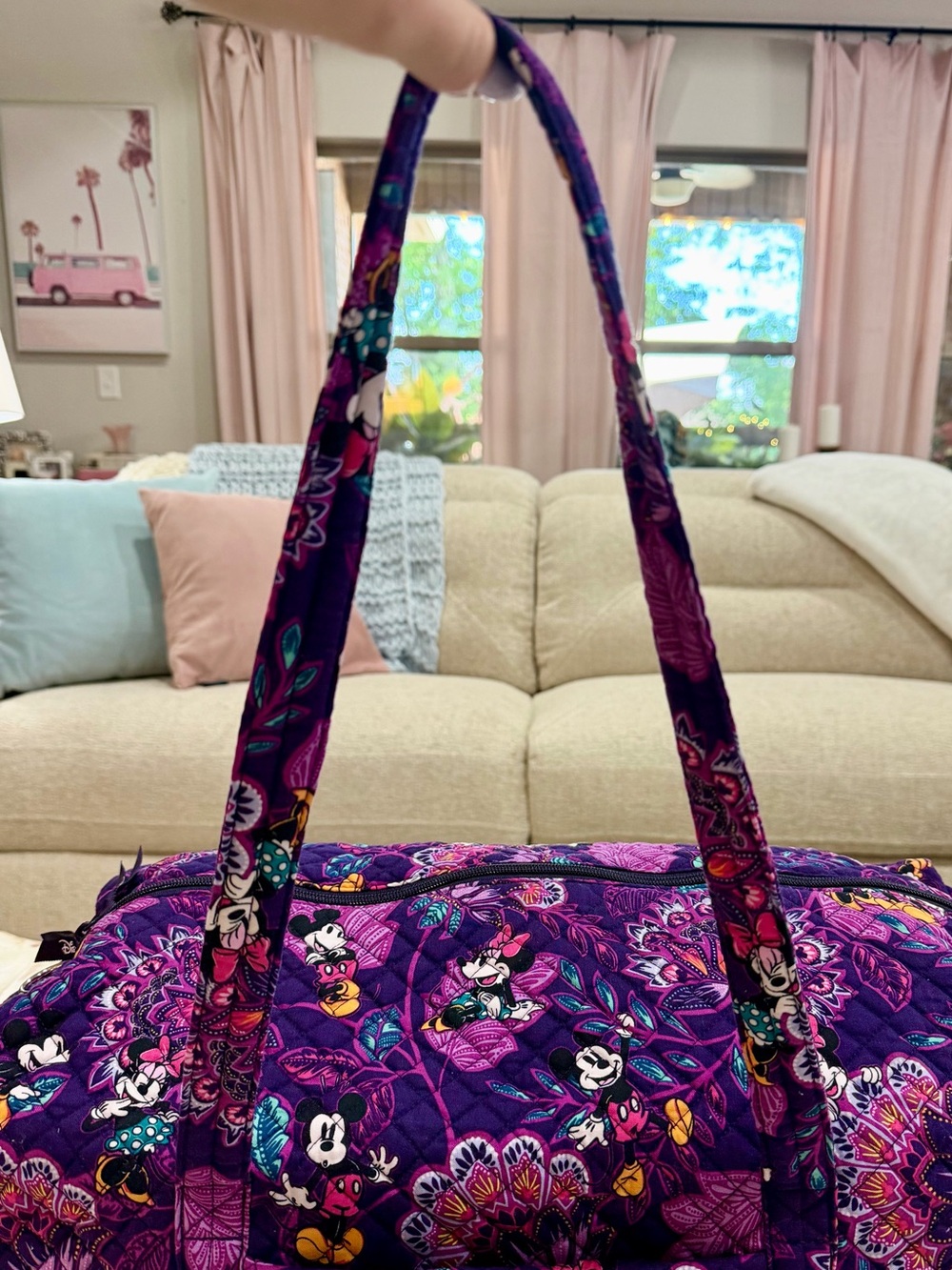 Disney Vera Bradley Mickey & Minnie’s Flirty Floral Large Travel Duffel Bag - Picture 9 of 14